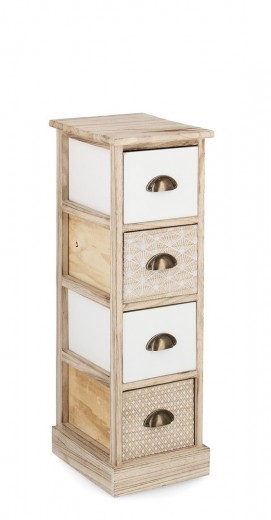 Cabinet din lemn de Paulownia, cu 4 sertare Finnley Slim Natural / Alb, l26xA32xH80 cm