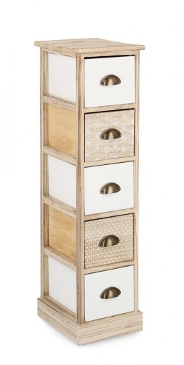 Cabinet din lemn de Paulownia, cu 5 sertare Finnley Slim Natural / Alb, l26xA32xH98 cm