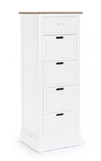 Cabinet din lemn de Paulownia si MDF, cu 4 sertare Dorotea Alb / Natural, l47,5xA40xH128 cm