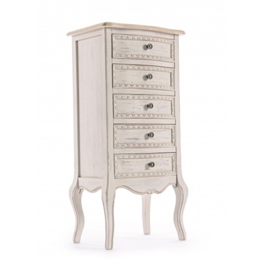 Cabinet din lemn de Paulownia si MDF, cu 5 sertare Clarisse Ivoir, l48xA35xH100 cm