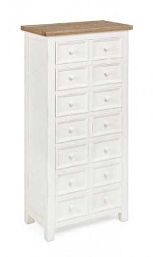Cabinet din lemn de pin si MDF, cu 7 sertare Elvia Ivoir / Natural, l49xA28xH110 cm