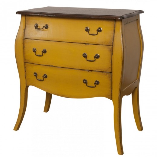 Cabinet din lemn de plop, furnir si MDF, cu 3 sertare Mellow Medium Yellow / Brown, l69xA39xH77 cm