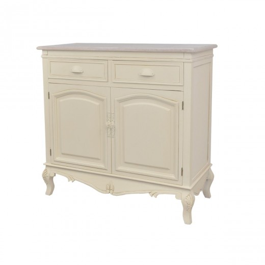 Cabinet din lemn de plop si MDF, cu 2 sertare si 2 usi Rimini RI01D Cream / Light Brown , l90xA39xH85 cm