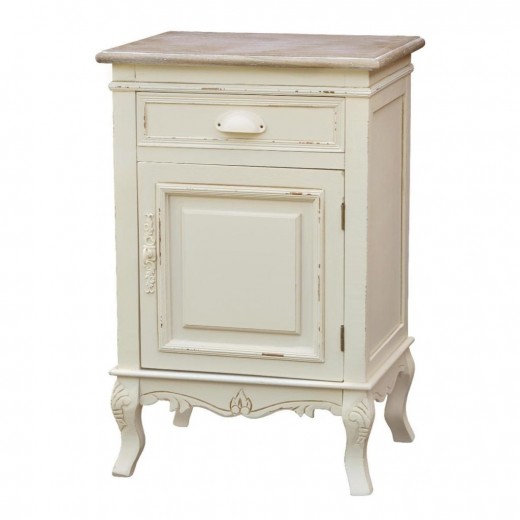 Cabinet din lemn de plop si MDF, cu 1 sertar si 1 usa Rimini RI113 Cream / Light Brown, l45xA35xH69 cm
