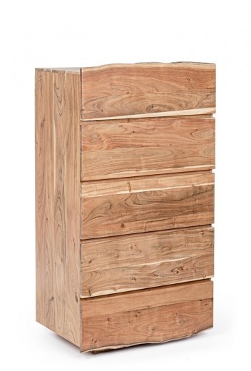 Cabinet din lemn de salcam, cu 5 sertare Aron Natural, l70xA45xH130 cm