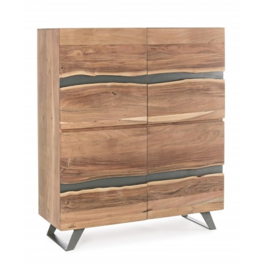 Cabinet din lemn de salcam si metal, cu 4 usi Aron Natural, l118xA45xH138 cm