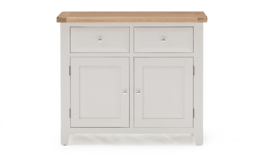 Cabinet din lemn de salcam si stejar, cu 2 sertare si 2 usi Clemence Grey / Oak, l105xA45xH90 cm 