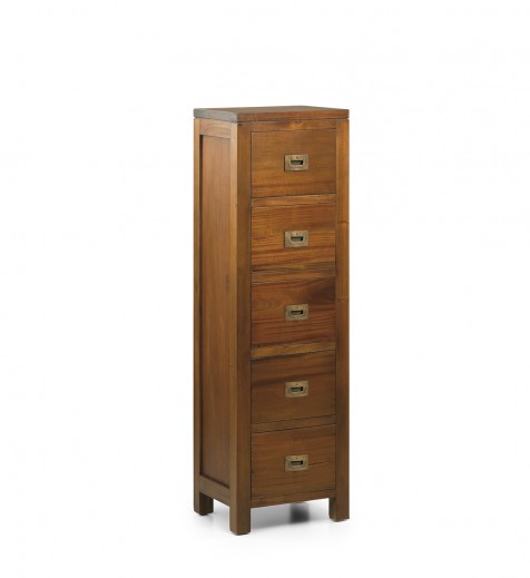 Cabinet din lemn si furnir, cu 5 sertare, Flamingo Small Nuc, l36xA30xH120 cm