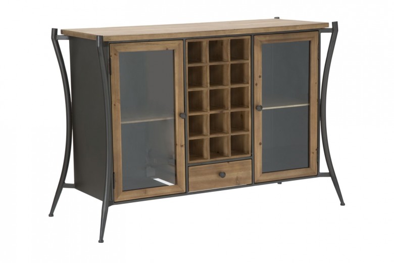 Cabinet din lemn si metal, cu 1 sertar si 2 usi Glasgow Natural / Grafit, l117xA52xH80 cm