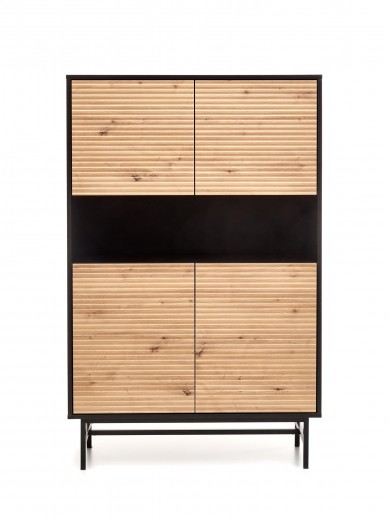 Cabinet din MDF, pal si metal, cu 4 usi, Moreno KM-3 Stejar Artisan / Negru, l100xA40xH156 cm