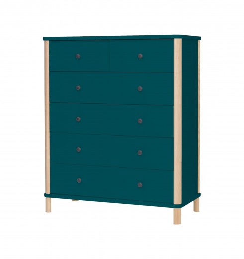 Cabinet din MDF si lemn de frasin, cu 6 sertare Ashme Big Boy Petrol Blue, l95xA45xH114 cm