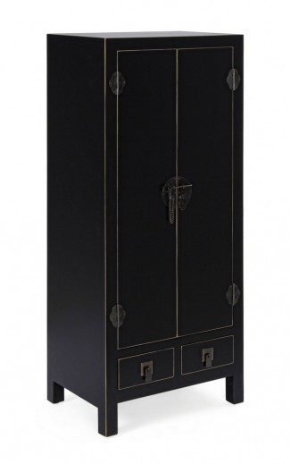 Cabinet din MDF si metal, cu 2 sertare si 2 usi Pechino Negru, l50xA34,5xH121 cm
