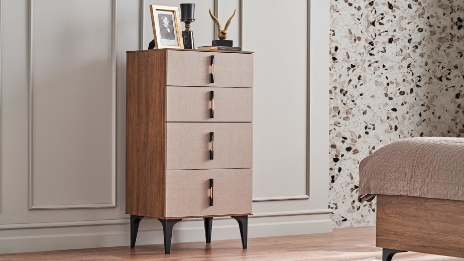 Cabinet din pal, cu 4 sertare, Nova Cappuccino / Nuc, l57,2xA43,2xH110,4 cm