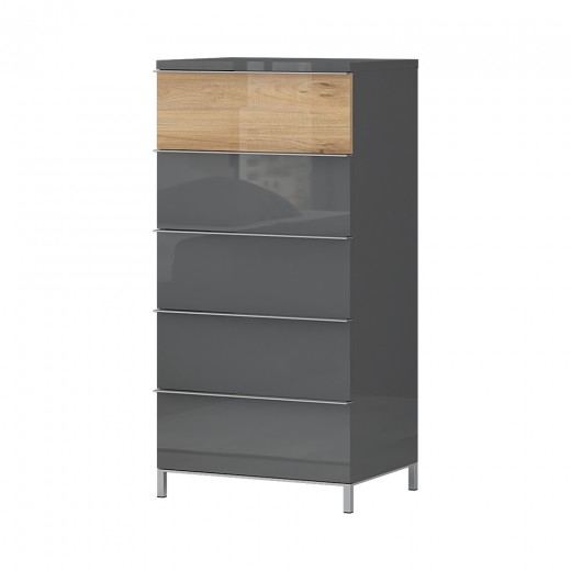 Cabinet din pal, cu 5 sertare, Onyx Large Antracit / Nuc Pacific, l60xA45xH123 cm