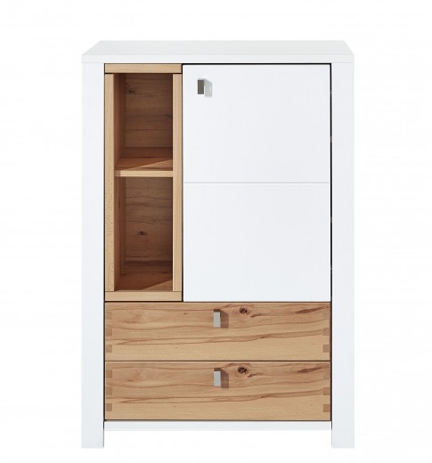 Cabinet hol din pal si MDF cu 2 sertare si 1 usa, Selina Alb / Natur, l73xA41xH106 cm