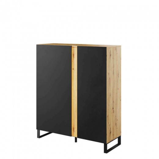 Cabinet din pal si MDF, cu 2 usi si LED inclus, Mono 06 Stejar Evoke / Negru Mat, l110xA41xH130 cm