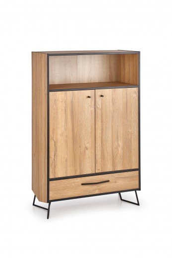 Cabinet din pal si metal, cu 1 sertar si 2 usi Lockhart KM-3 Stejar, l83xA40xH130 cm