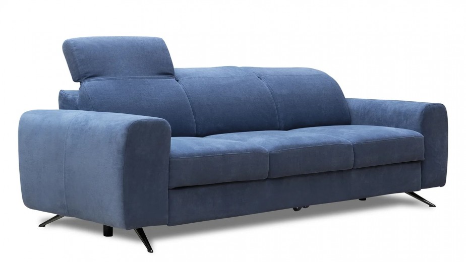 Canapea Extensibila, 3 Locuri, tapitata cu stofa, Tetiere Reglabile, Moccino Albastru Inchis, l236xA105xH80-100 cm
