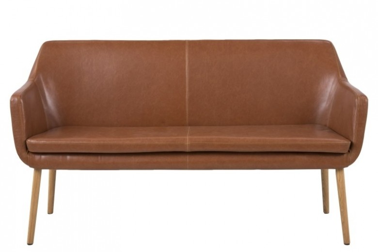 Canapea fixa tapitata cu piele ecologica, 2 locuri Nora Maro / Stejar, l159xA56xH86 cm