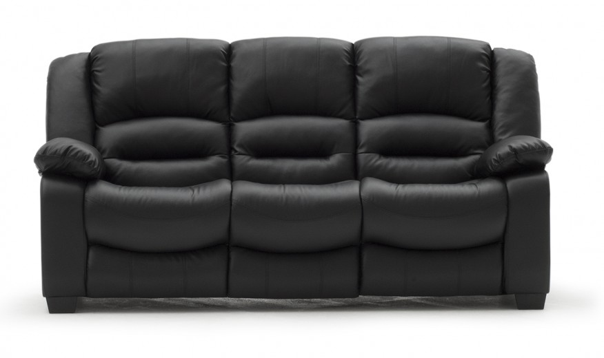 Canapea fixa tapitata cu piele ecologica, 3 locuri Barletto Black, l204xA96xH102 cm