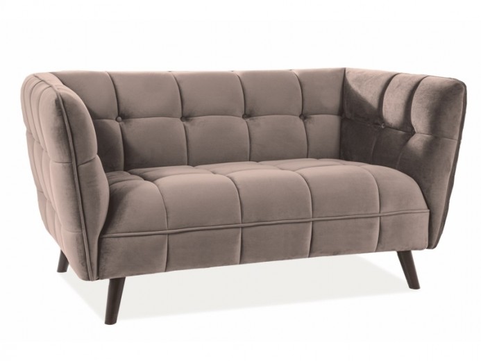 Canapea fixa tapitata cu stofa, 2 locuri Castielli 2 Velvet Bej / Wenge, l145xA85xH78 cm