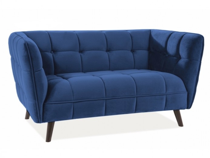 Canapea fixa tapitata cu stofa, 2 locuri Castielli 2 Velvet Bleumarin / Wenge, l145xA85xH78 cm