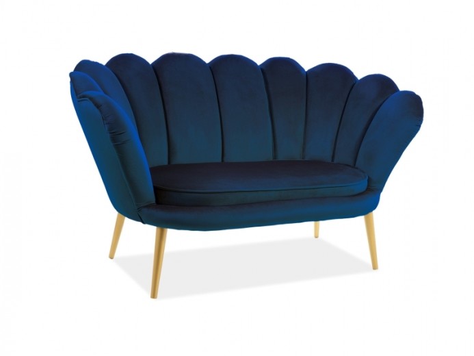 Canapea fixa tapitata cu stofa, 2 locuri Maggie II Velvet Albastru inchis / Auriu, l152xA85xH87 cm