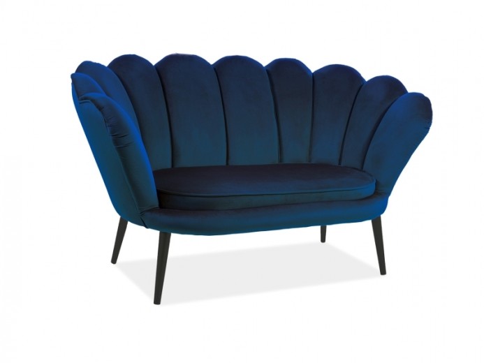 Canapea fixa tapitata cu stofa, 2 locuri Maggie II Velvet Albastru inchis / Wenge, l152xA85xH87 cm