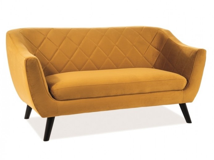 Canapea fixa tapitata cu stofa, 2 locuri Mondal 2 Velvet Mustariu / Wenge, l160xA85xH83 cm