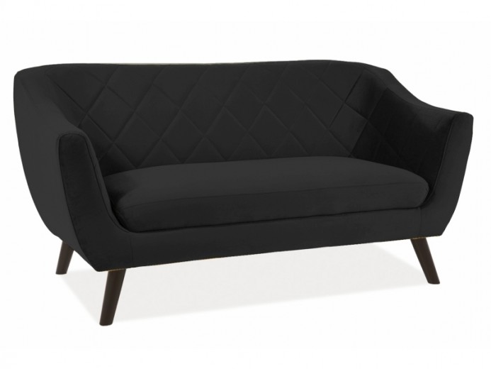 Canapea fixa tapitata cu stofa, 2 locuri Mondal 2 Velvet Negru / Wenge, l160xA85xH83 cm