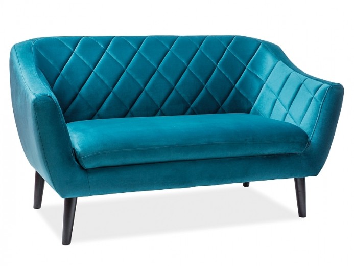 Canapea fixa tapitata cu stofa, 2 locuri Mondal 2 Velvet Turcoaz / Wenge, l160xA85xH83 cm