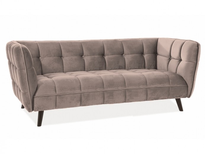 Canapea fixa tapitata cu stofa, 3 locuri Castielli 3 Velvet Bej / Wenge, l200xA85xH78 cm