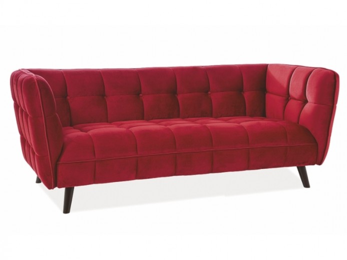 Canapea fixa tapitata cu stofa, 3 locuri Castielli 3 Velvet Bordeaux / Wenge, l200xA85xH78 cm