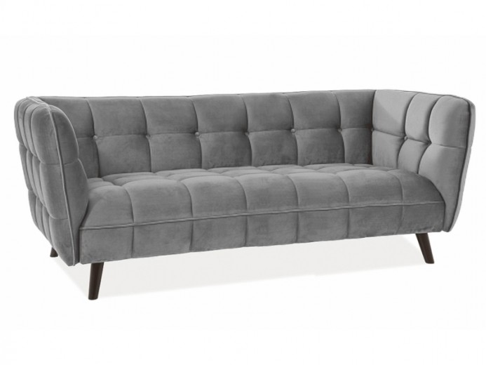 Canapea fixa tapitata cu stofa, 3 locuri Castielli 3 Velvet Gri / Wenge, l200xA85xH78 cm