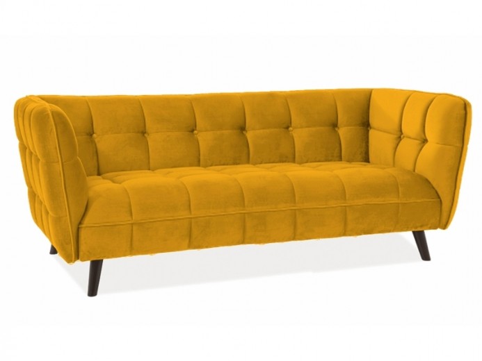 Canapea fixa tapitata cu stofa, 3 locuri Castielli 3 Velvet Mustariu / Wenge, l200xA85xH78 cm