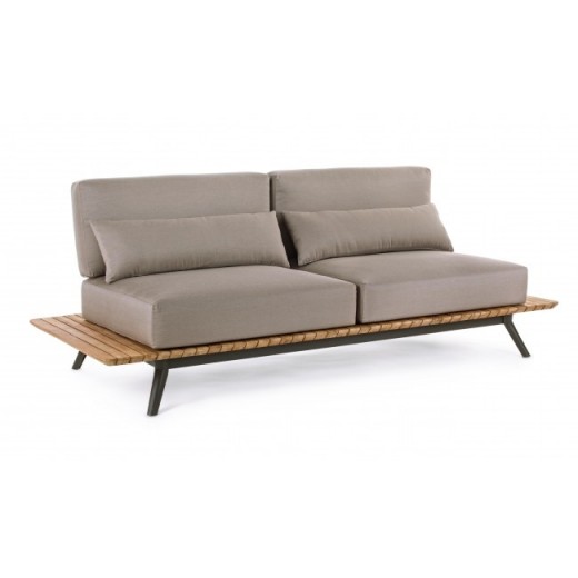 Canapea pentru gradina / terasa, din aluminiu si lemn de tec, tapitata cu stofa, 3 locuri Catalina Grej, l220xA90xH82 cm