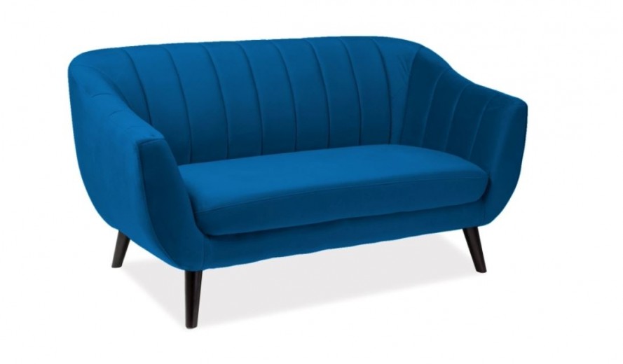 Canapea fixa tapitata cu stofa, Elliette 2 Velvet Blue, l156xA57xH83 cm