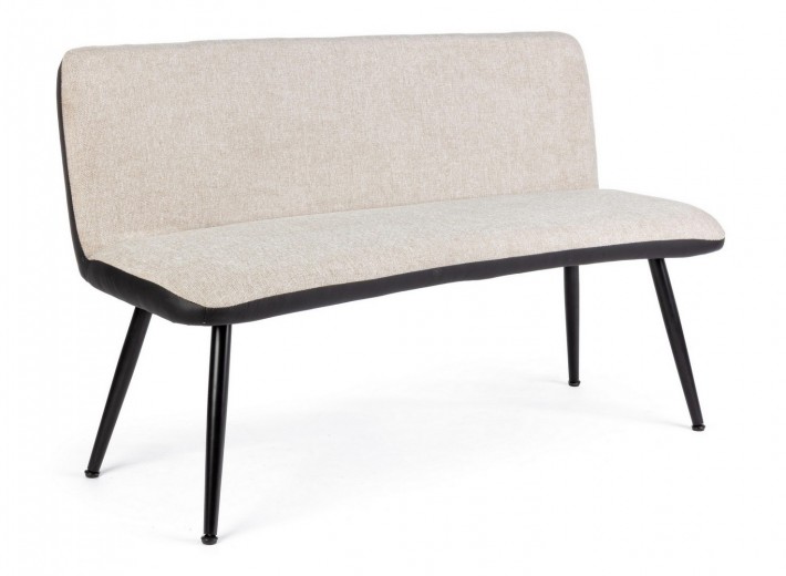 Canapea Louis Bej / Negru Fixa cu Spuma Poliuretanica, 2 Locuri, tapitata cu Stofa si Piele Ecologica, l142xA47xH88 cm