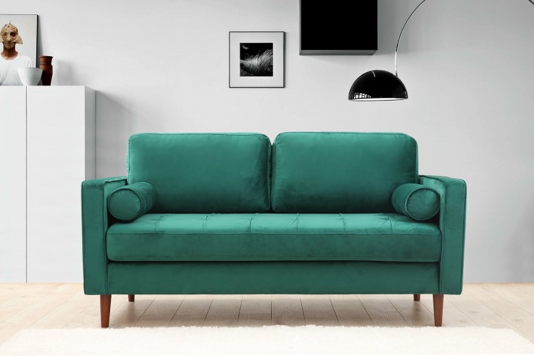 Canapea Rome Velvet Verde Fixa cu Spuma Poliuretanica, 2 Locuri, tapitata cu Stofa Easy Clean, Perne Incluse, l175xA90xH70 cm