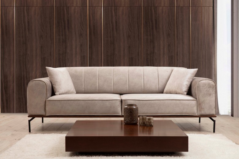 Canapea Siesta Crem Functie Sleep cu Arcuri si Spuma Poliuretanica, 3 Locuri, Suprafata de Dormit 210x78 cm, tapitata cu Stofa Easy Clean, Spatar Reversibil, Perne Incluse, l230xA78xH92 cm