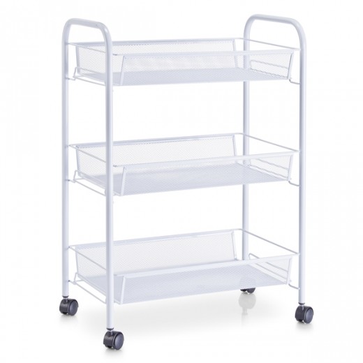 Carucior pentru bucatarie cu 3 spatii de depozitare, din metal, Trolley Alb, l43,5xA26xH62,5 cm