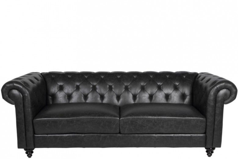 Canapea Fixa 3 locuri din piele ecologica vintage Charlietown Black