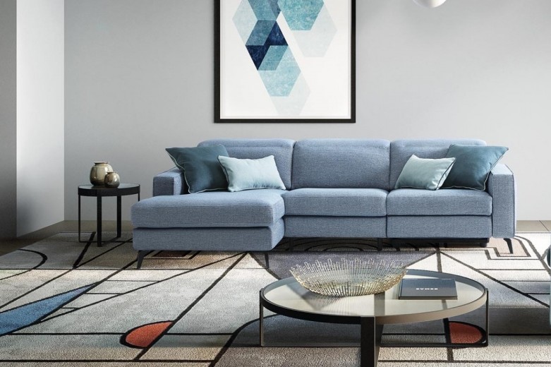 Coltar Chris Dallas 832 Fix cu Benzi Elastice si Spuma Poliuretanica, Sezlong pe Stanga, Mecanism Electric Relax, tapitat cu Stofa Water Repellent, Tetiere Reglabile, l265xA158xH78-102 cm