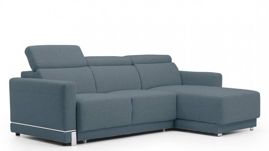 Coltar Extensibil Bellisimi Small Gri Bleu, Sezlong pe Dreapta, cu Lada de Depozitare, tapitat cu Stofa, Tetiere Reglabile, l248xA173xH85-103 cm