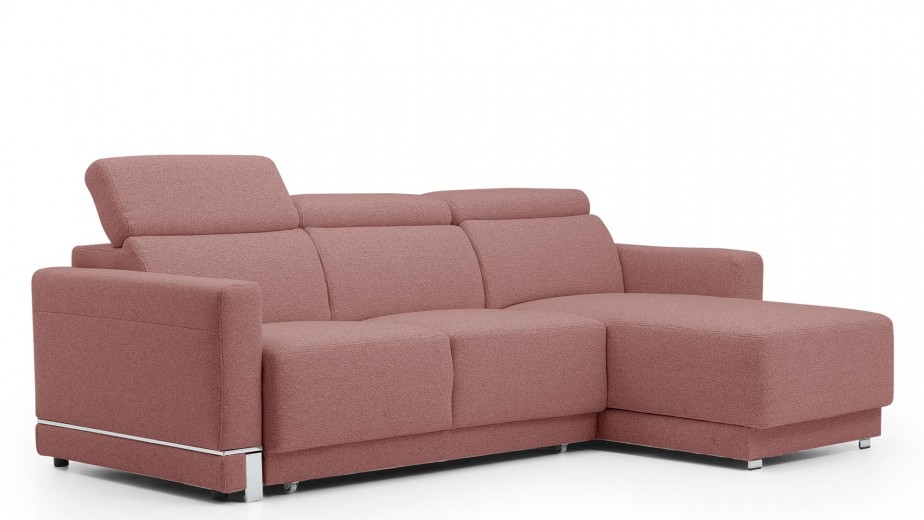 Coltar Extensibil Bellisimi Small Roz Inchis, Sezlong pe Dreapta, cu Lada de Depozitare, tapitat cu Stofa, Tetiere Reglabile, l248xA173xH85-103 cm