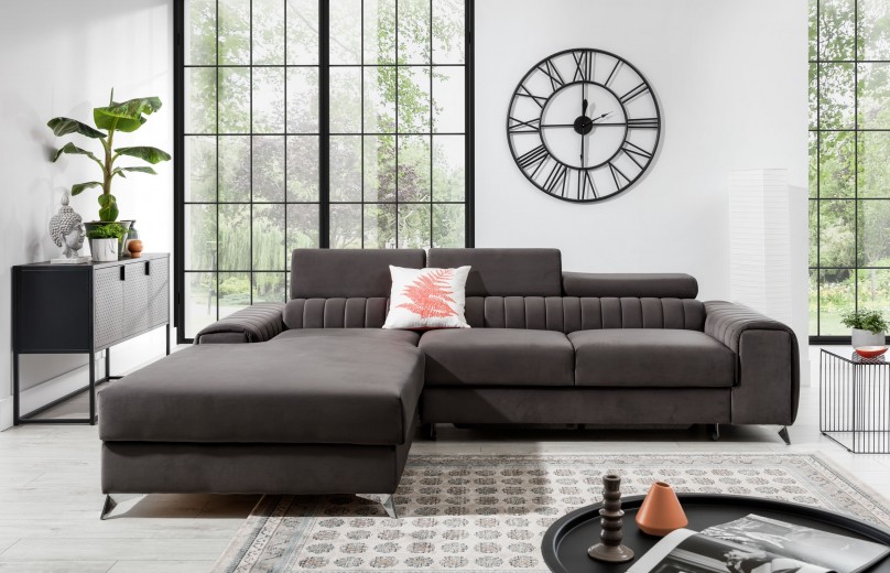 Coltar Extensibil Greyston cu Lada de Depozitare, Sezlong pe Stanga, Tetiere Reglabile, l275xA205xH69-98 cm