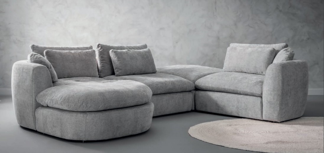 Coltar Fix Amsty Round Large U Gri, Sezlong pe Stanga, tapitat cu Stofa, Perne Incluse, l332xA230xH88 cm