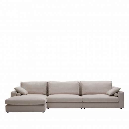Coltar Fix Atlantiss Bej Deschis, Sezlong pe Stanga, tapitat cu Stofa, l376xA172xH94 cm