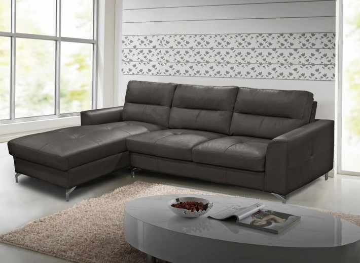 Coltar fix tapitat cu piele ecologica, cu sezlong pe stanga Tanaro Grey, l246xA162xH88 cm