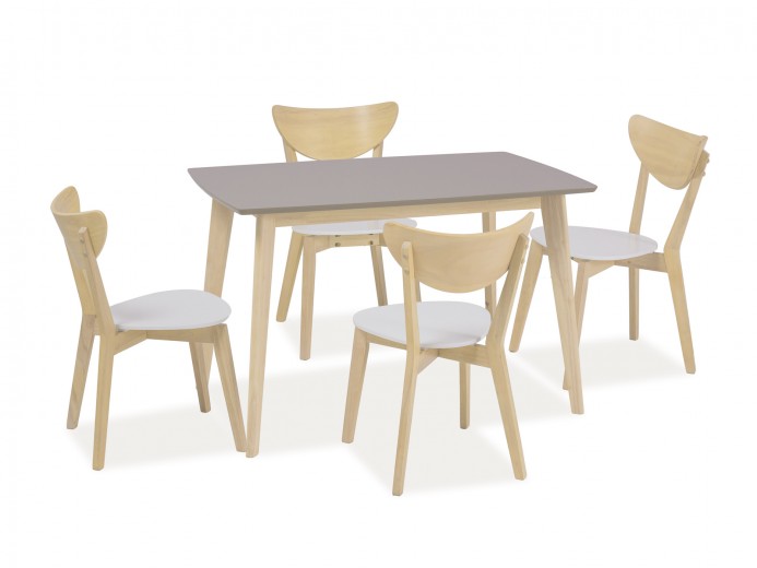 Set masa din MDF si lemn Conrado Grej + 4 scaune Cyd-19 White / Oak, L120xl75xH75 cm